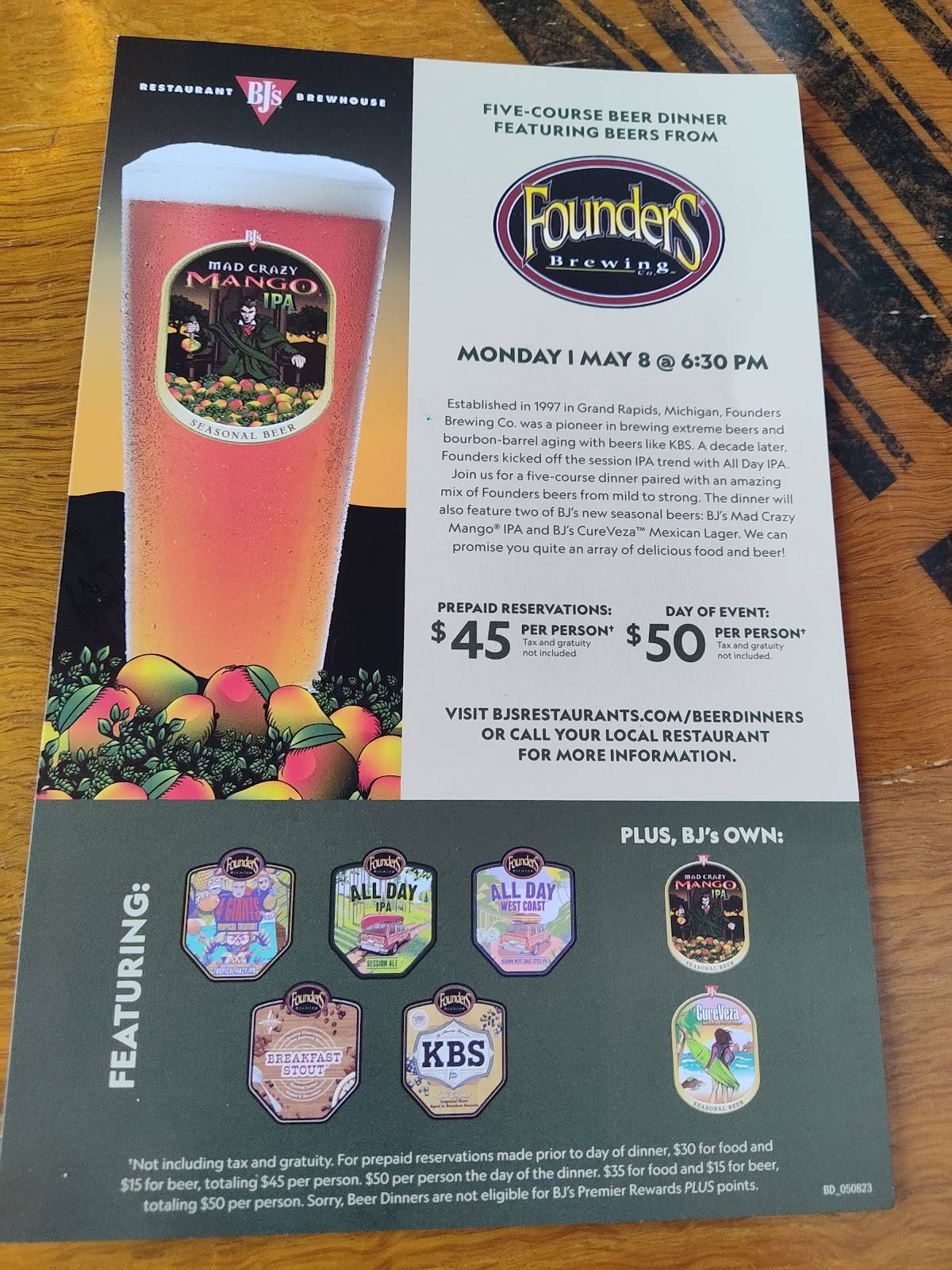 Menu at BJ's Restaurant & Brewhouse, Toms River