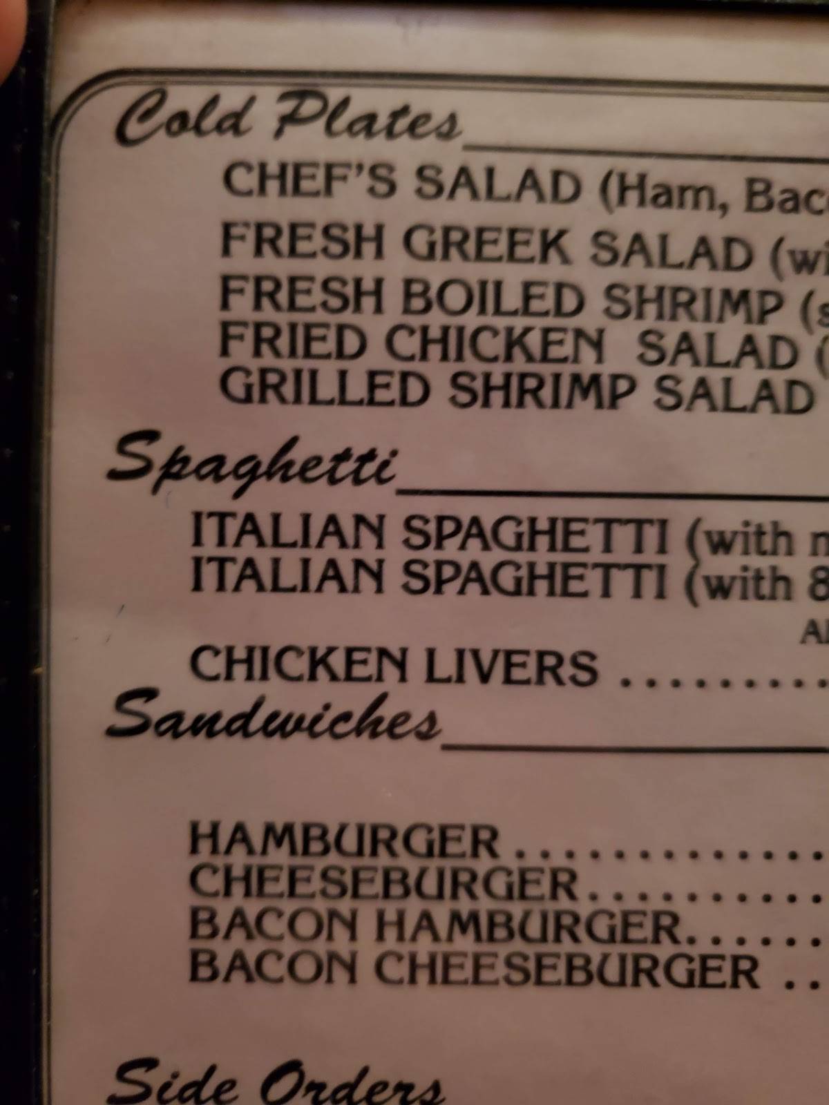 Menu at Variety Restaurant, Aiken