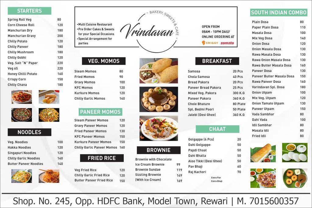 Menu at Vrindavan bakery, sweets & cafe, Rewari