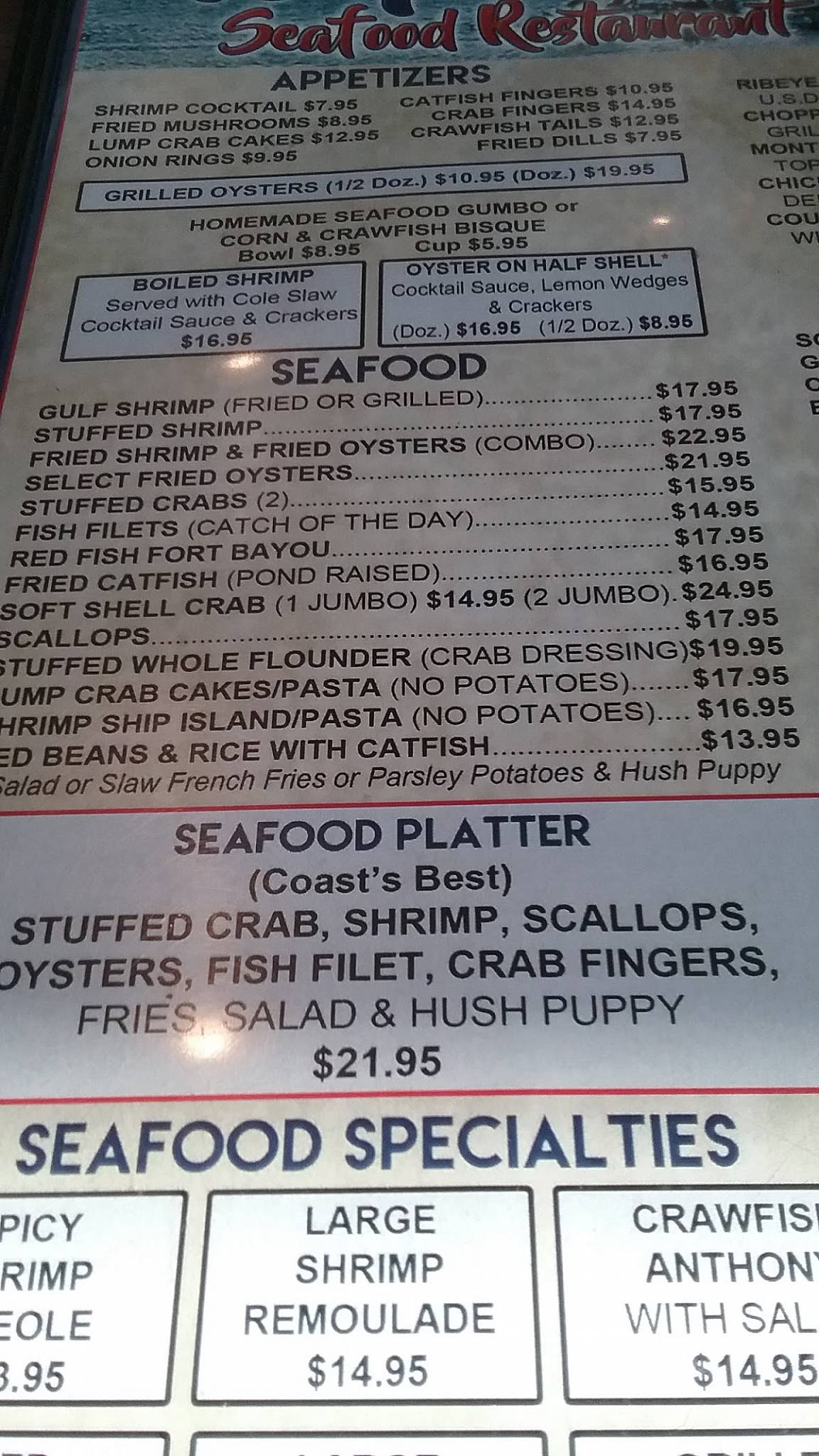 Menu at White Cap Restaurant, Gulfport, 560 Beach Dr