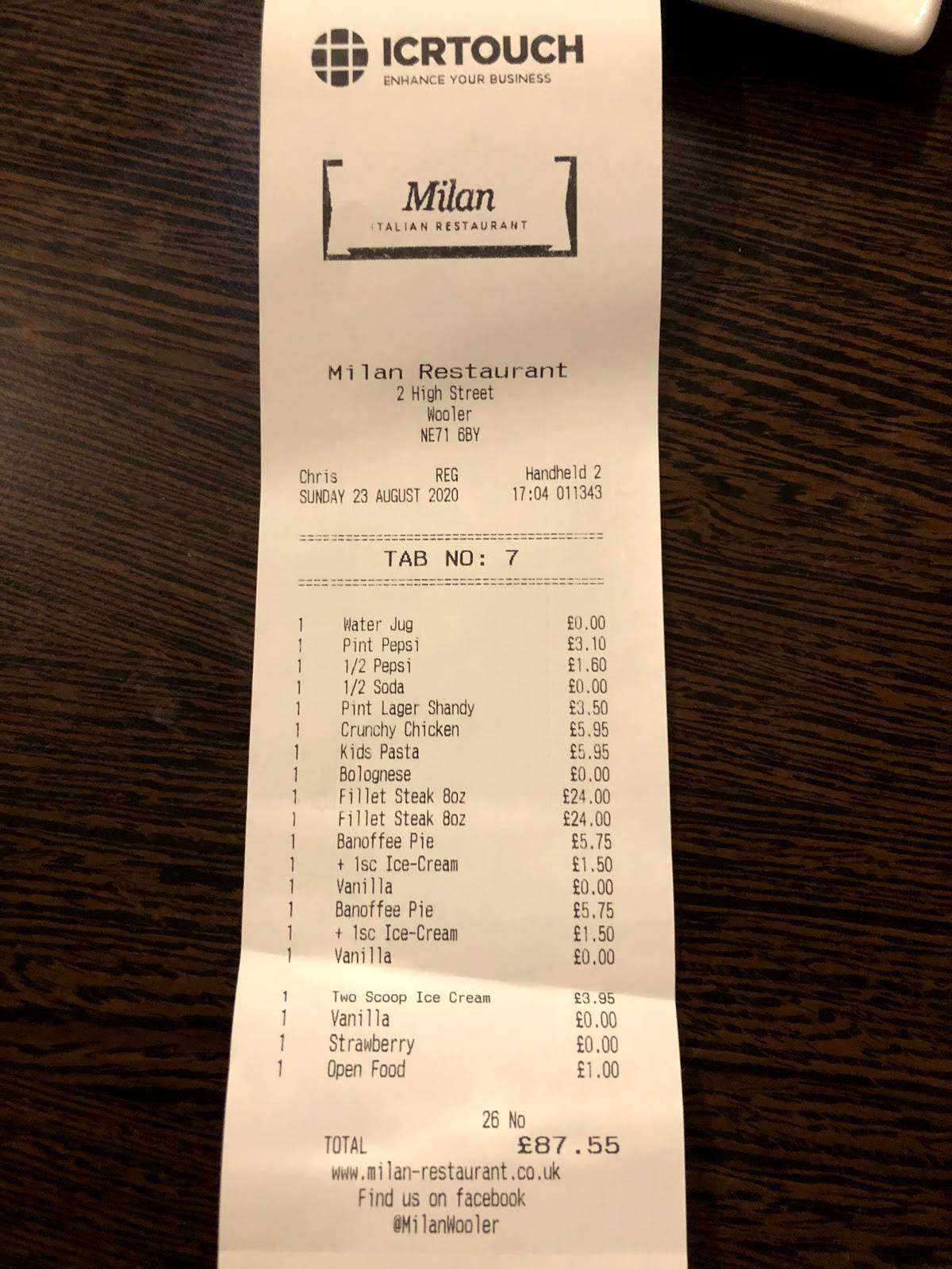 Menu at Milan Restaurant, Wooler, Milan Restaurant