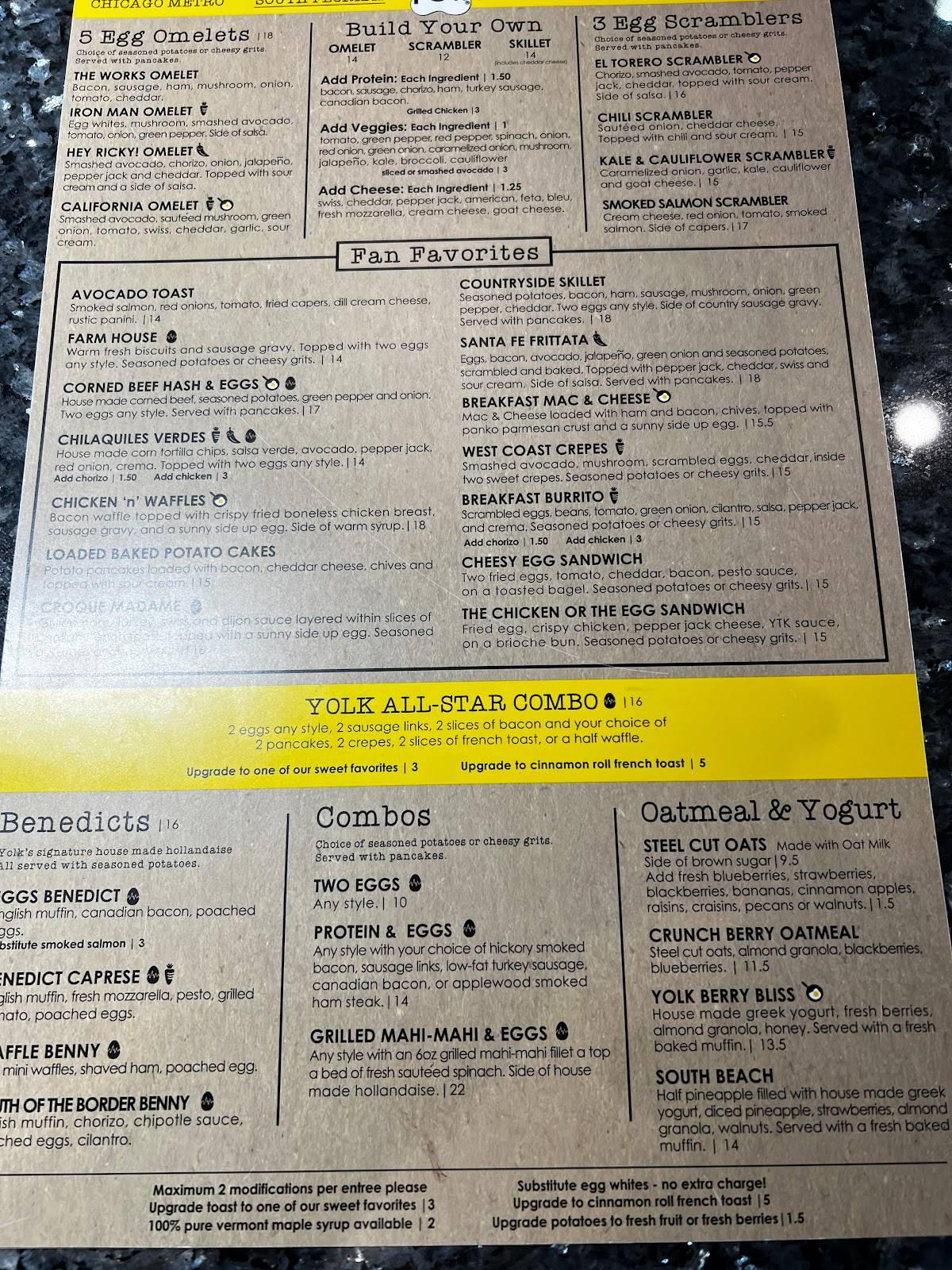 Menu at Yolk Boca Raton restaurant, Boca Raton