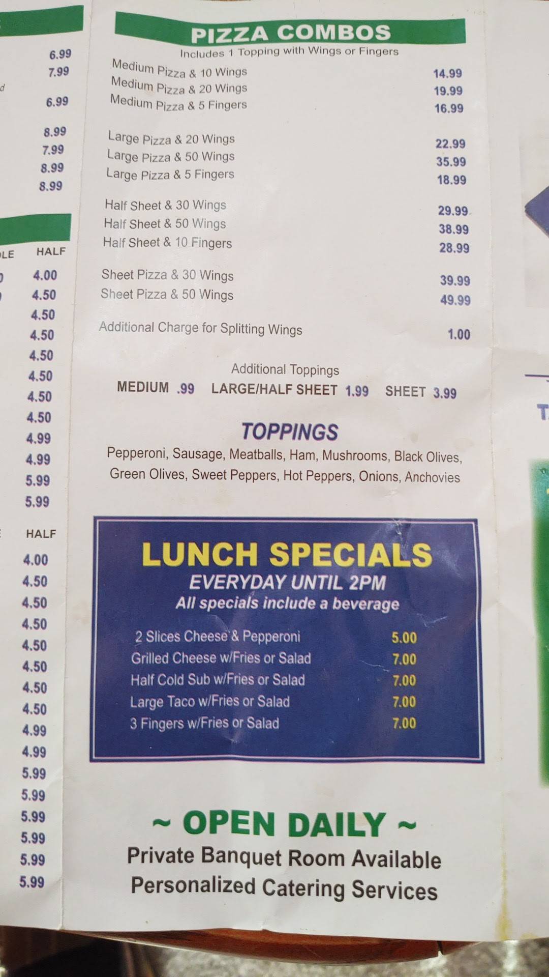 Menu at Yubb's Restaurant, Niagara Falls