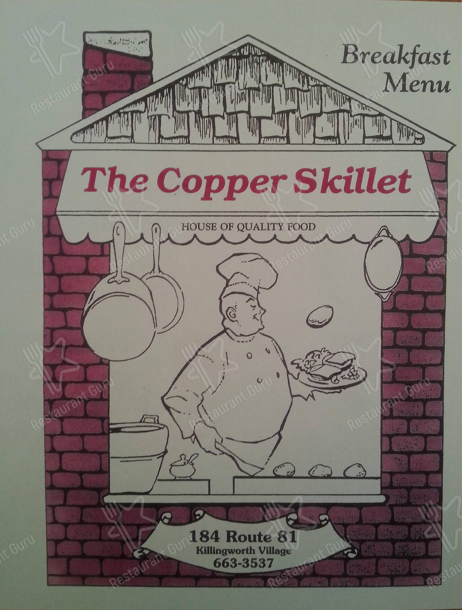 Menu at Copper Skillet Restaurant, Killingworth