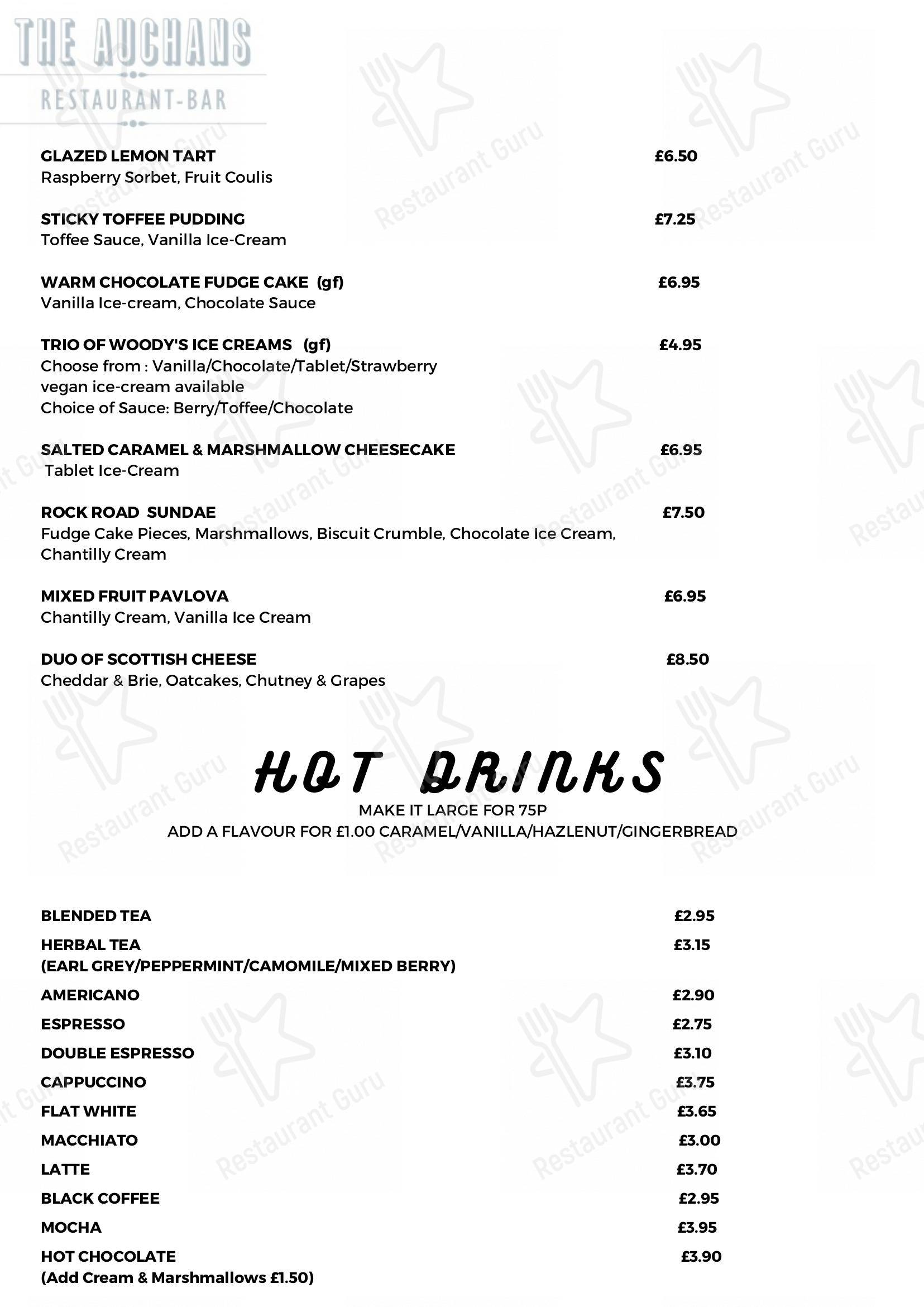 Menu at The Auchans pub & bar, Dundonald