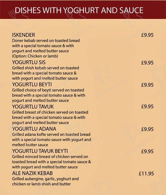 Menu at Likya restaurant, London, 6870 Golders Green Rd