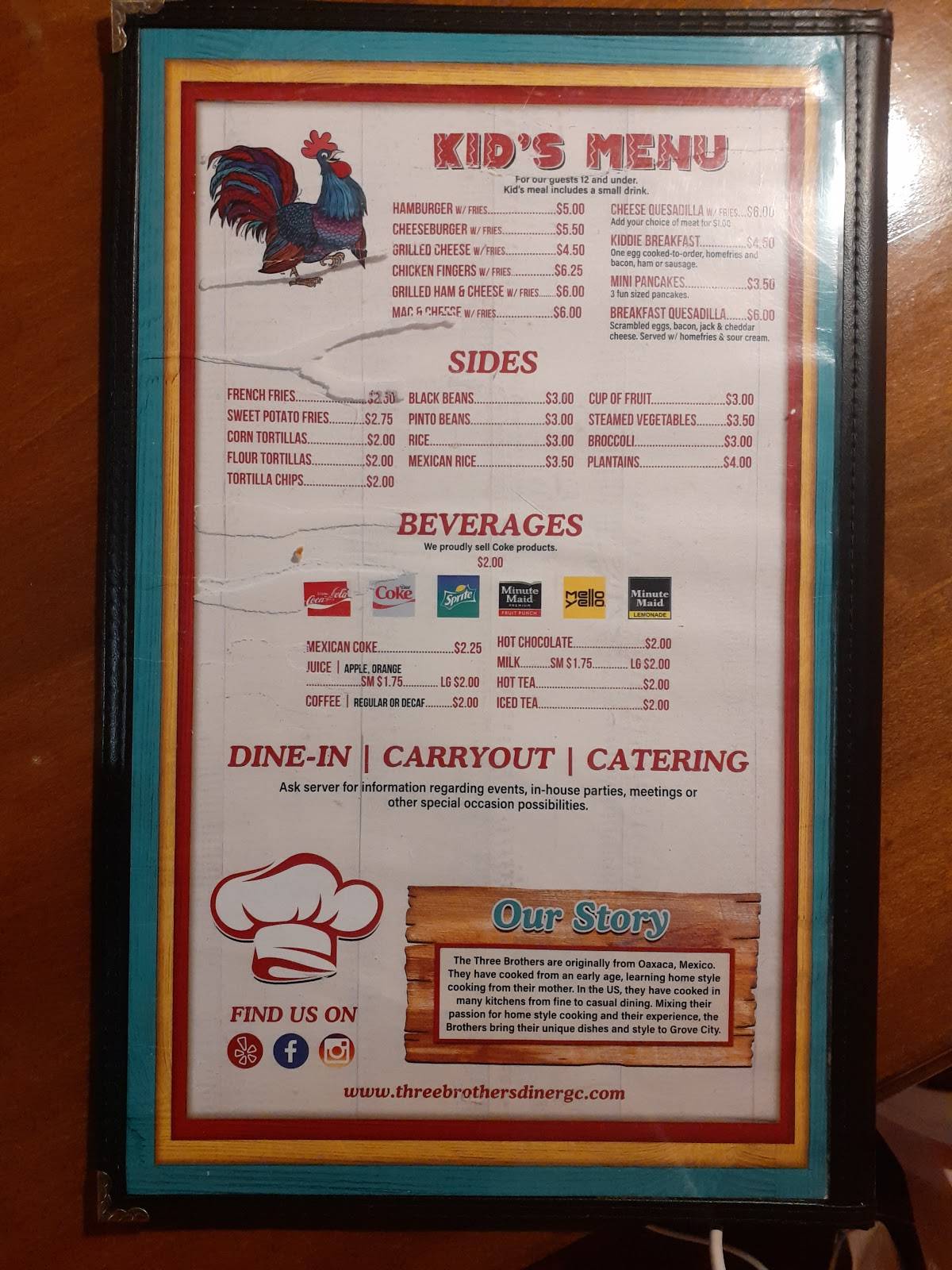 Menu at 3 Brothers Diner restaurant, Grove City