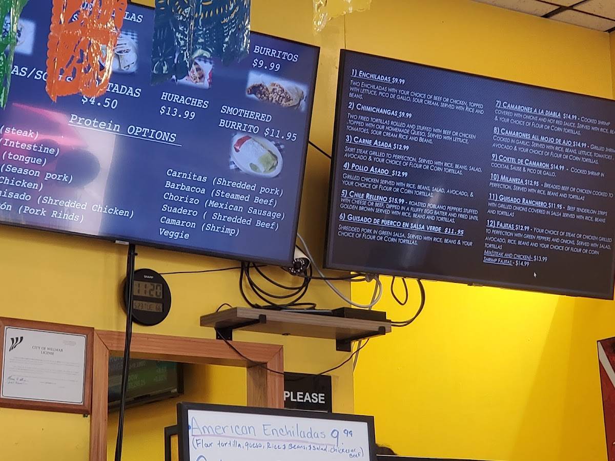 Menu at Azteca restaurant, Willmar