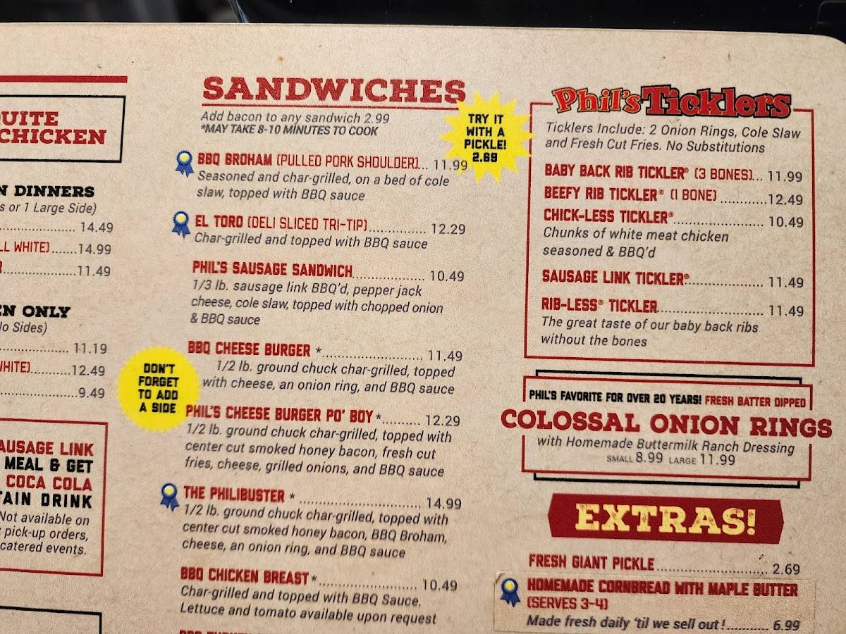 Menu at Phil's BBQ, San Diego, Sports Arena Blvd
