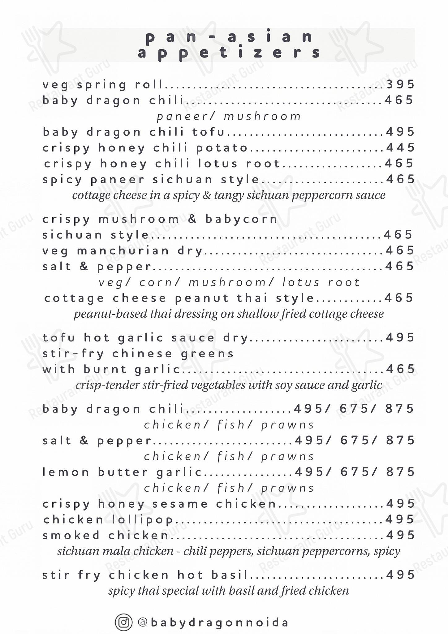 Baby Dragon menu