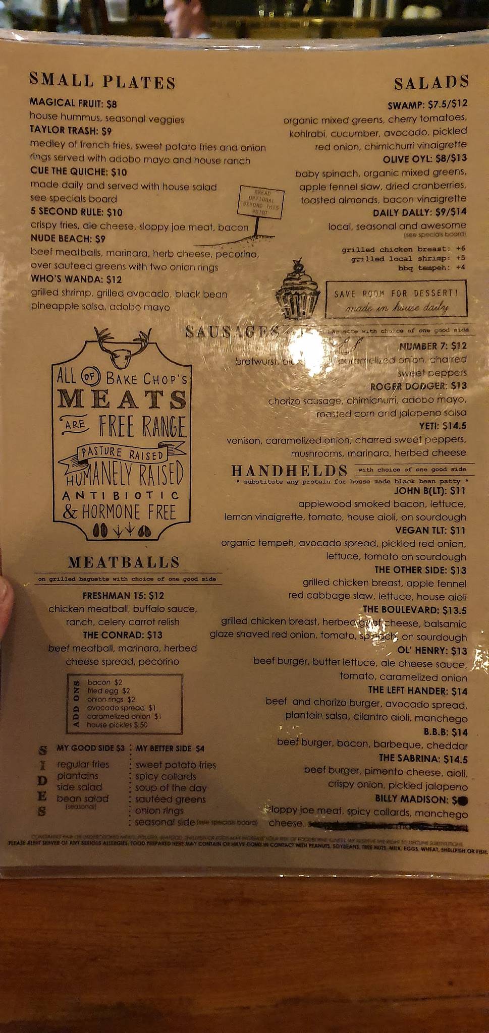 Menu at Bake Chop restaurant, DeLand