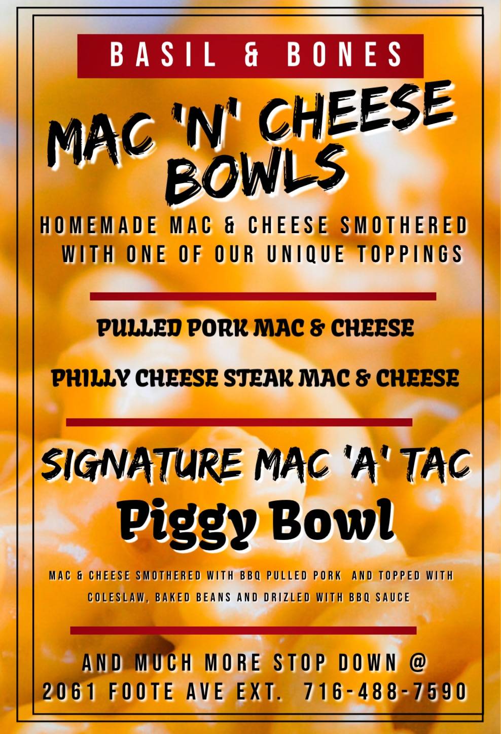 Menu at Basil & Bones BBQ, Jamestown, Foote Ave
