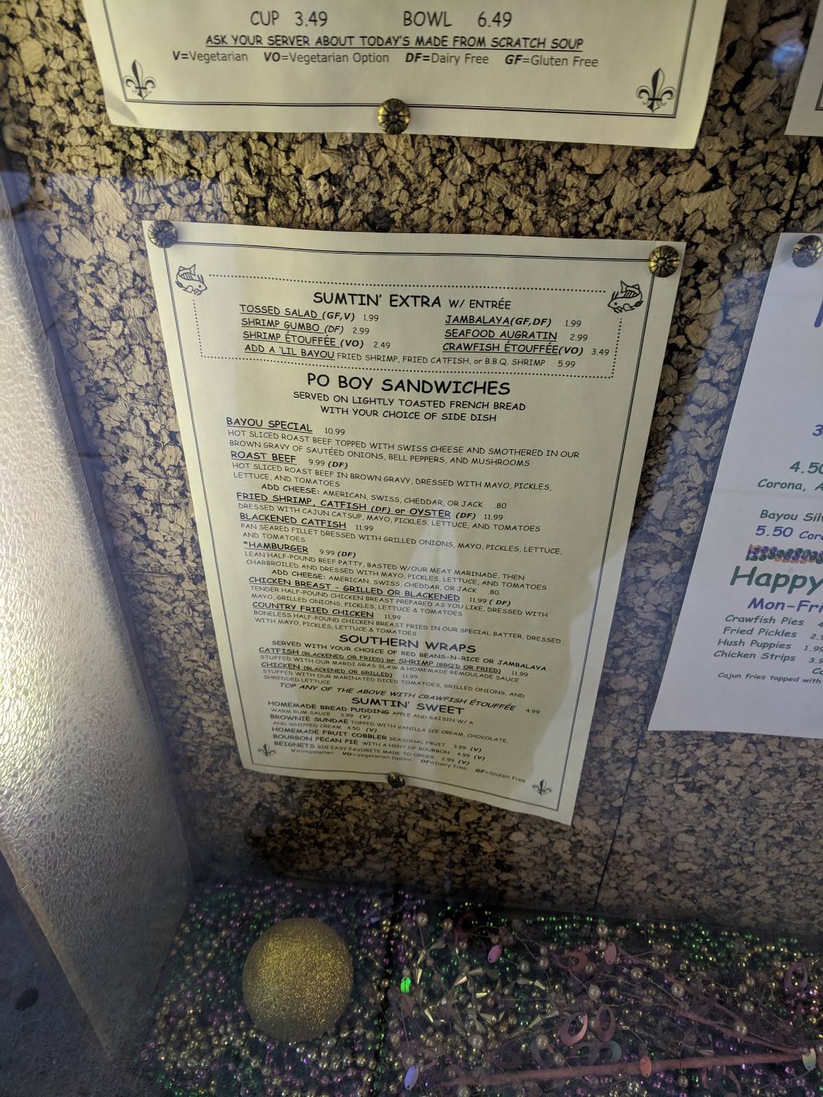 Menu at Bayou Bob's pub & bar, Denver