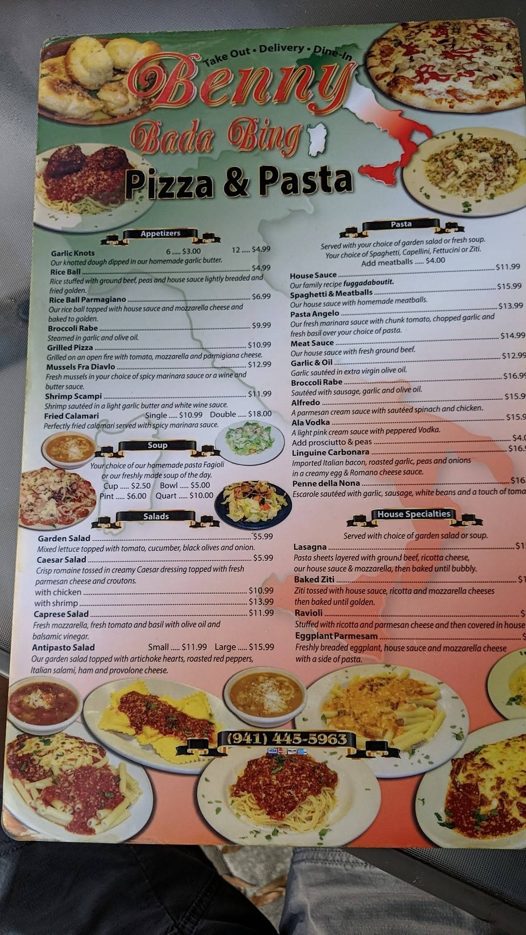 Menu at Benny Bada Bings Pizza pub & bar, Venice