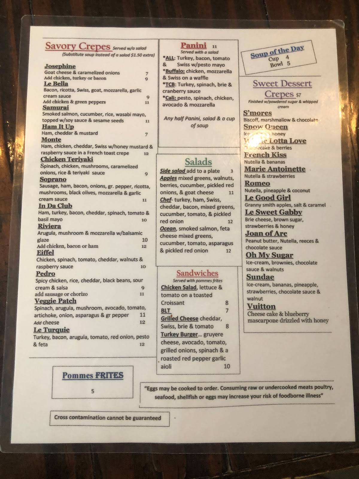 Menu At Betsy's Crepes Restaurant, Southern Pines