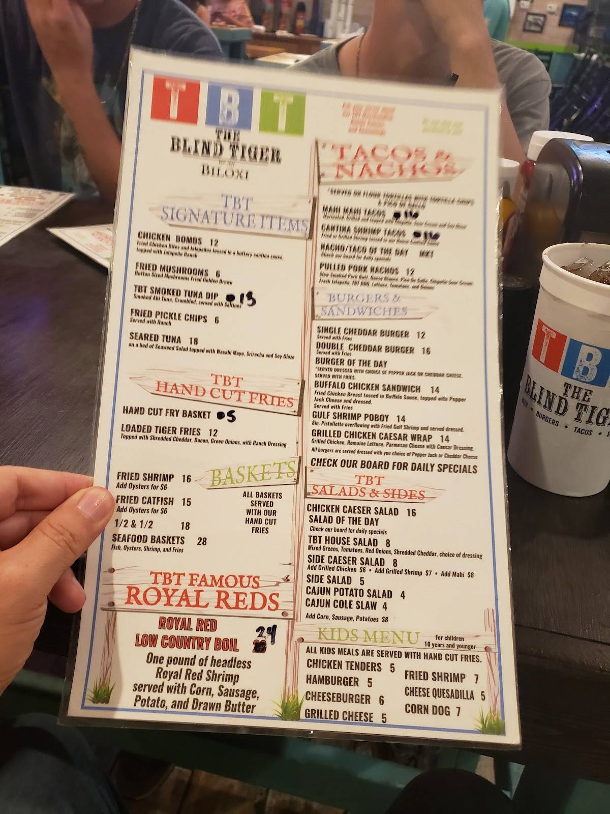 Menu at The Blind Tiger Biloxi Beach pub & bar, Biloxi