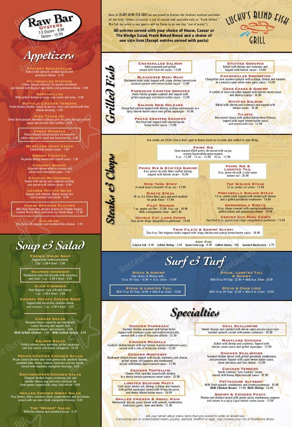 Menu at Blind Fish restaurant, Lapeer, 700 S Main St