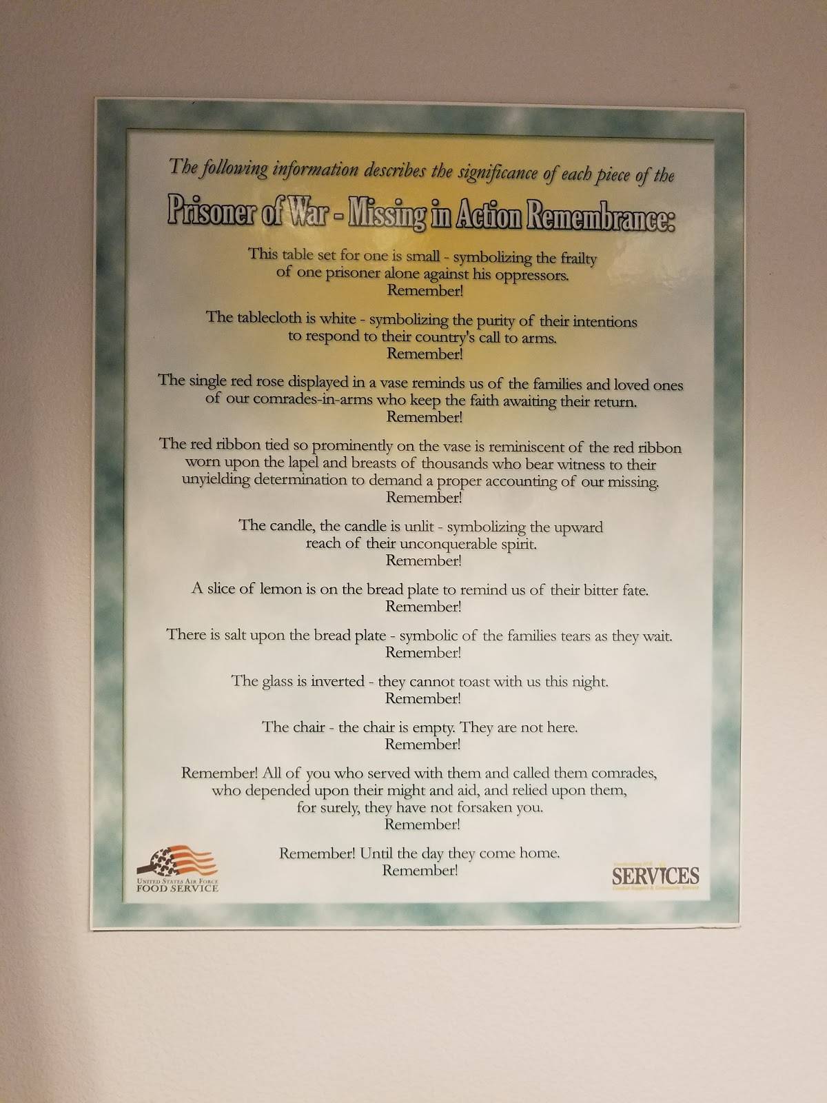 Menu at Breakers Dining Facility cafeteria, Vandenberg Air Force Base