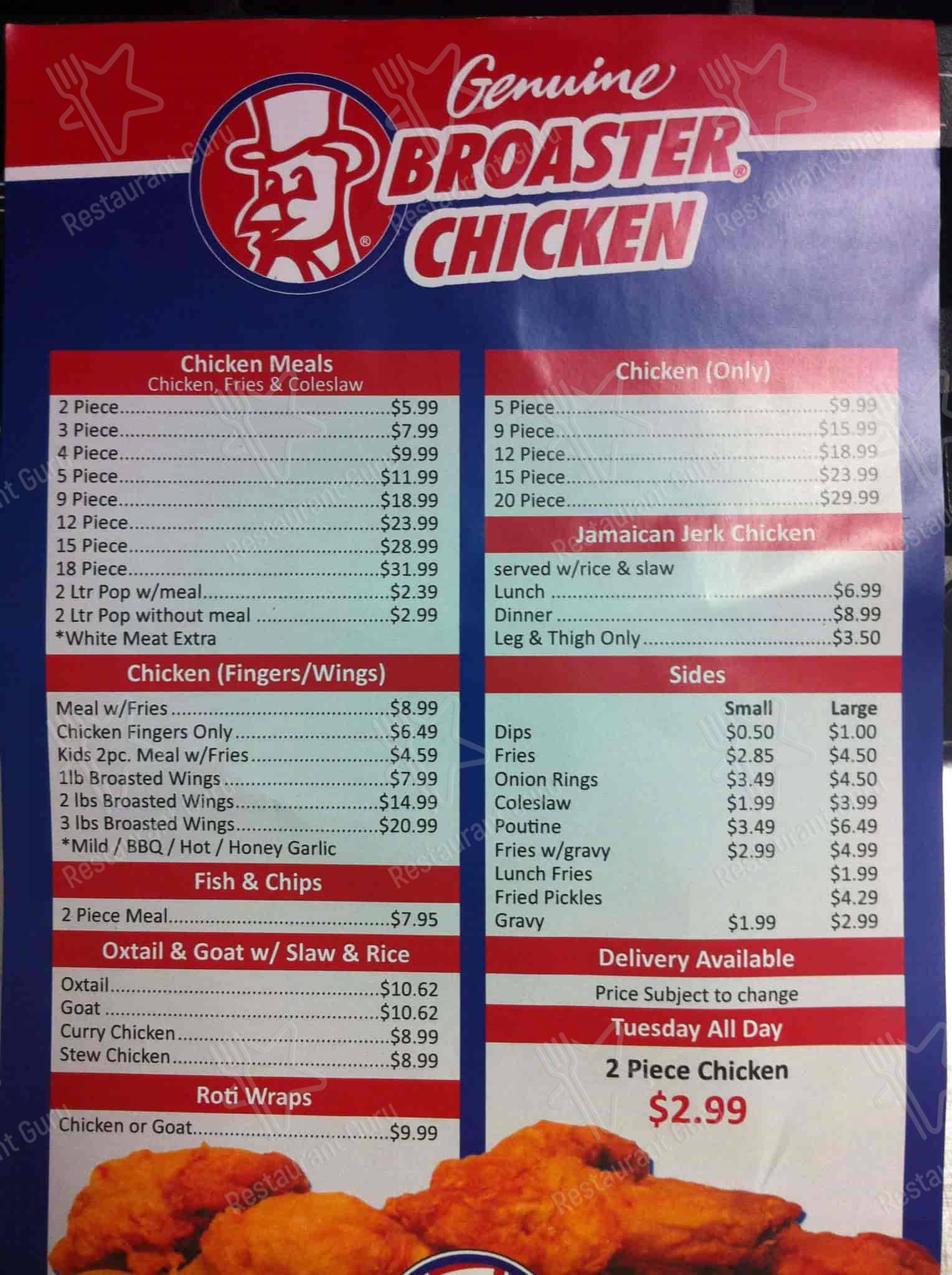 Broaster's Crispy Fried Chicken menu
