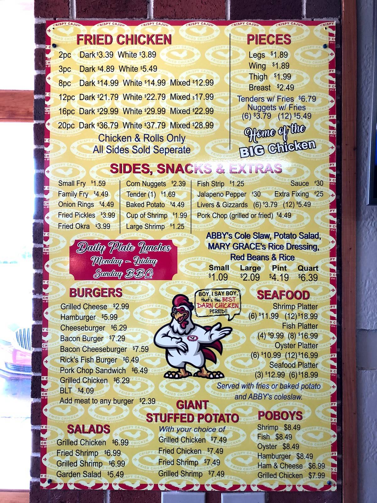 Menu at Crispy Cajun Fried Chicken BBQ, Bunkie