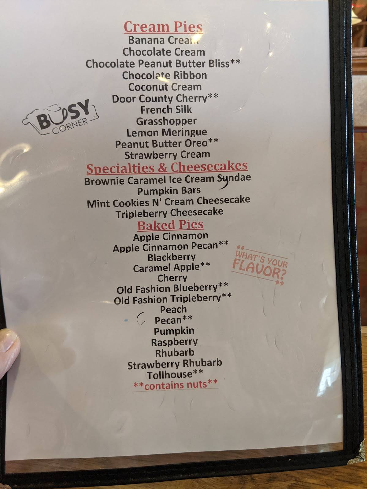 Menu at Busy Corner restaurant, Goodfield