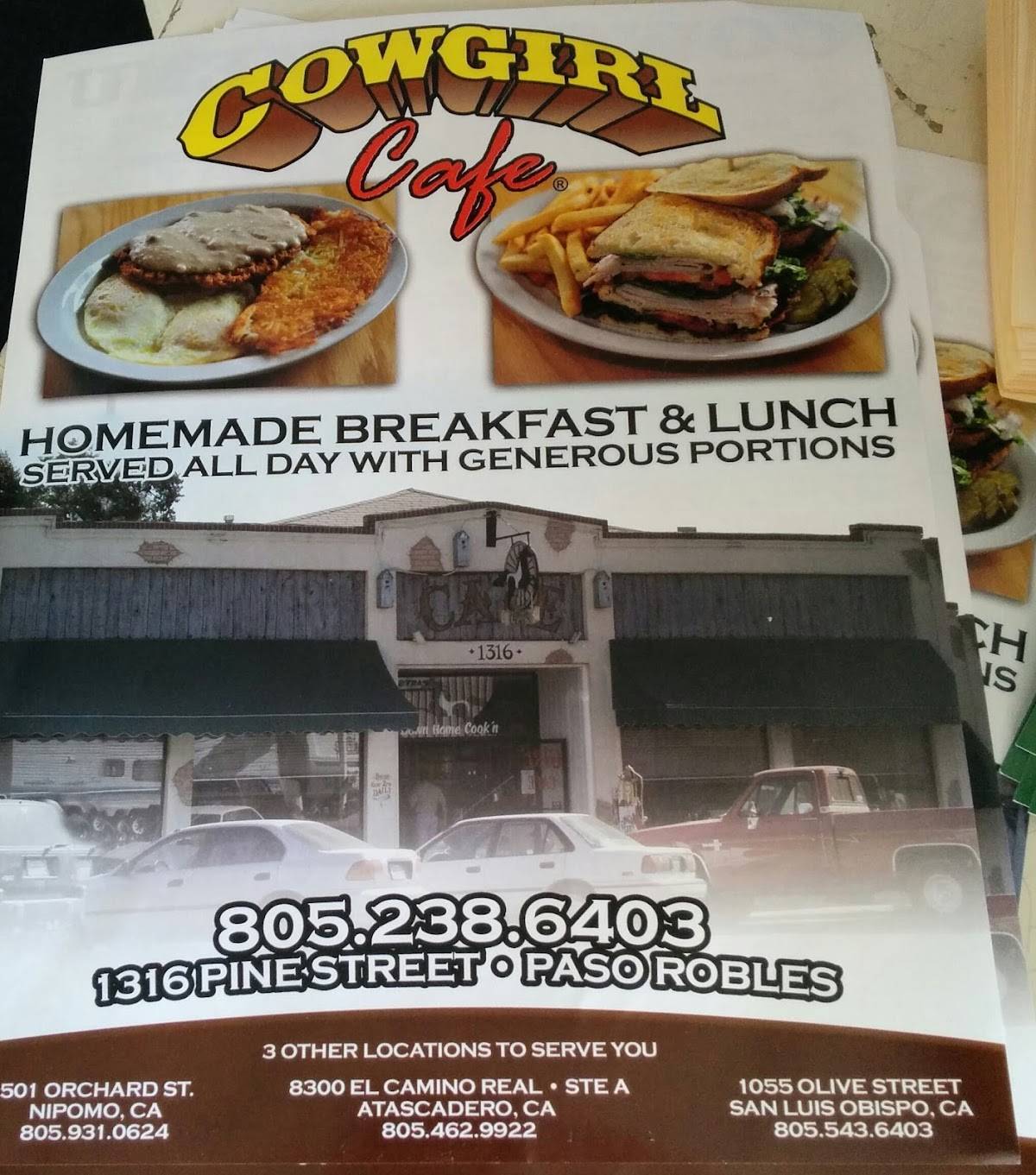 Menu at Cowgirl Cafe, Paso Robles