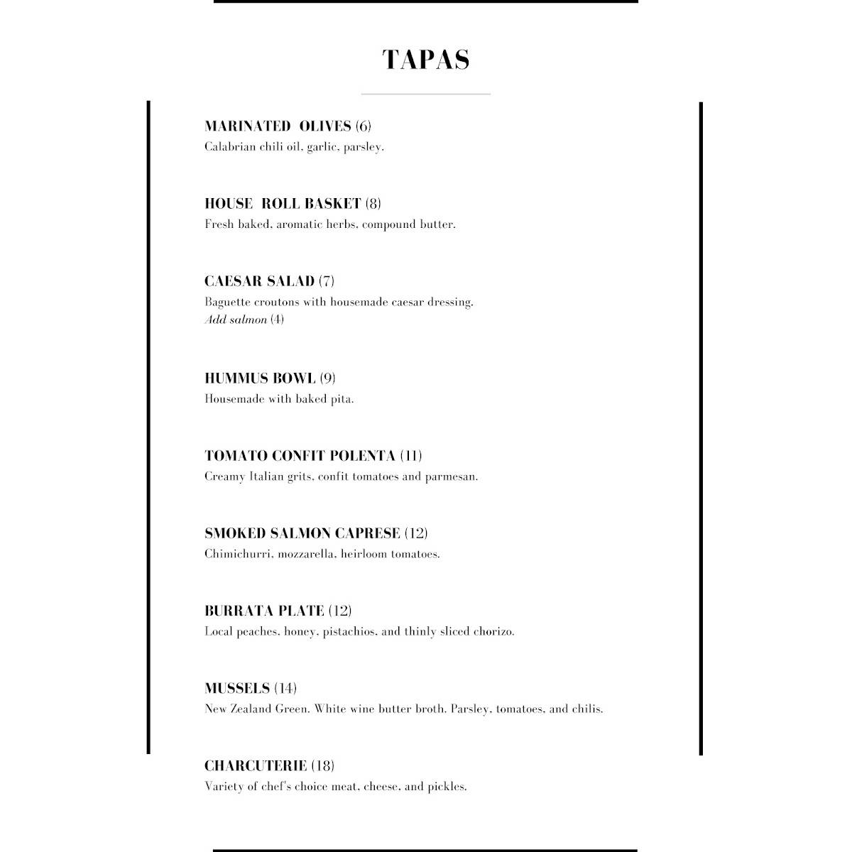 Menu at The Common House restaurant, Anderson