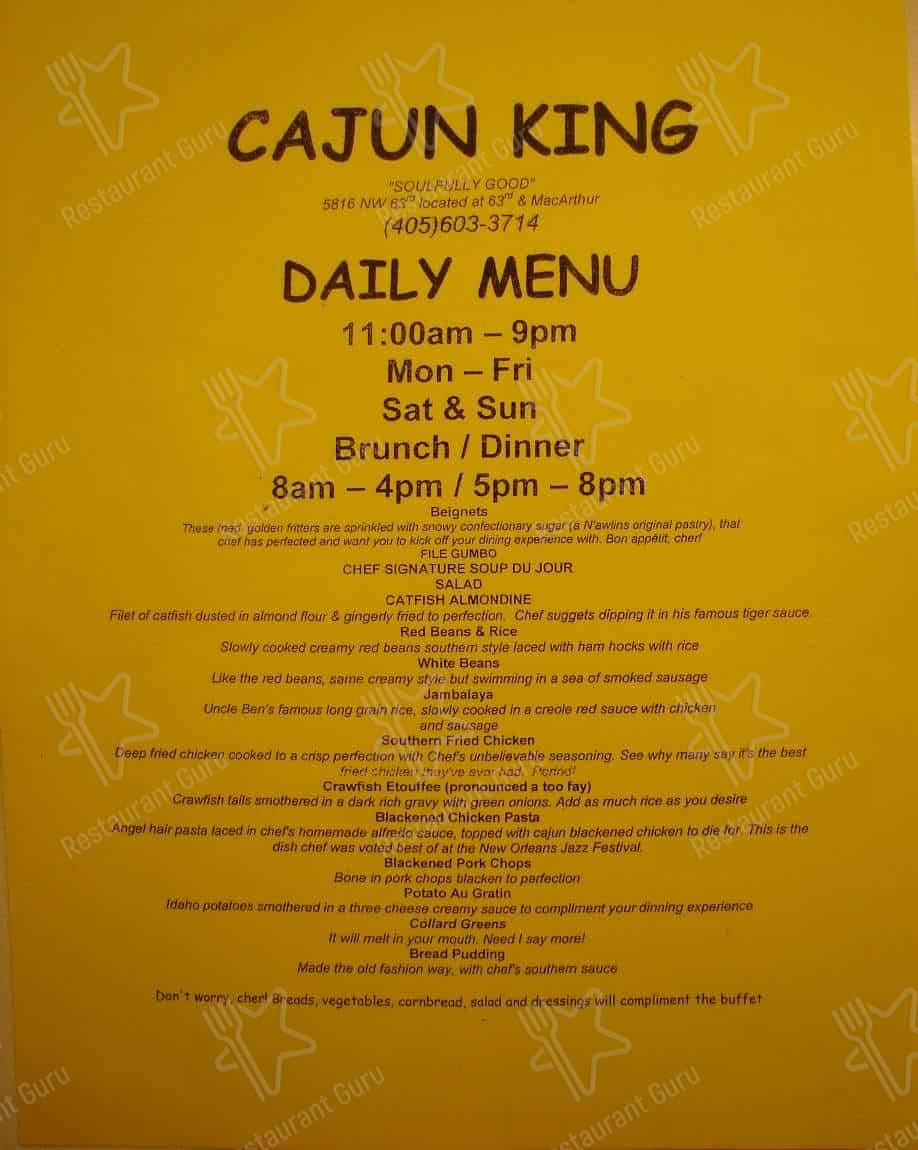 Menu at Cajun King Restaurant and Bar, Warr Acres, NW 63rd St