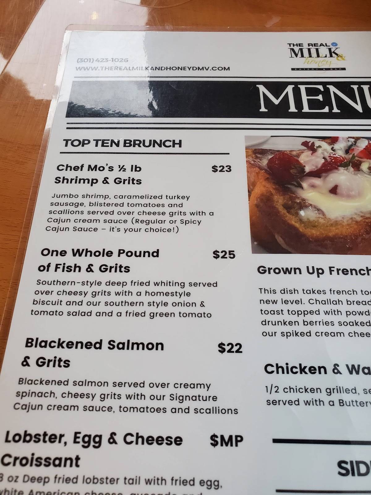 Menu At Milk & Honey Southern Inspired Kitchen Cafe, Camp Springs