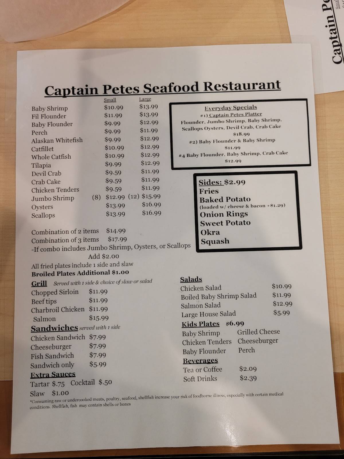 Menu at Captain Pete's restaurant, Lincolnton