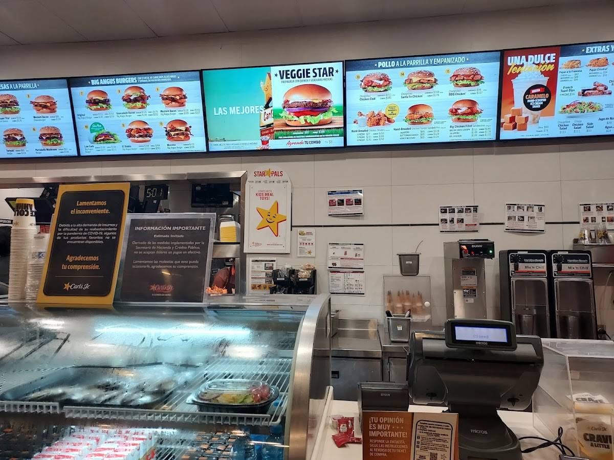 Menu at Carl's Jr. restaurant, Mazatlán, Av. de la Marina 400