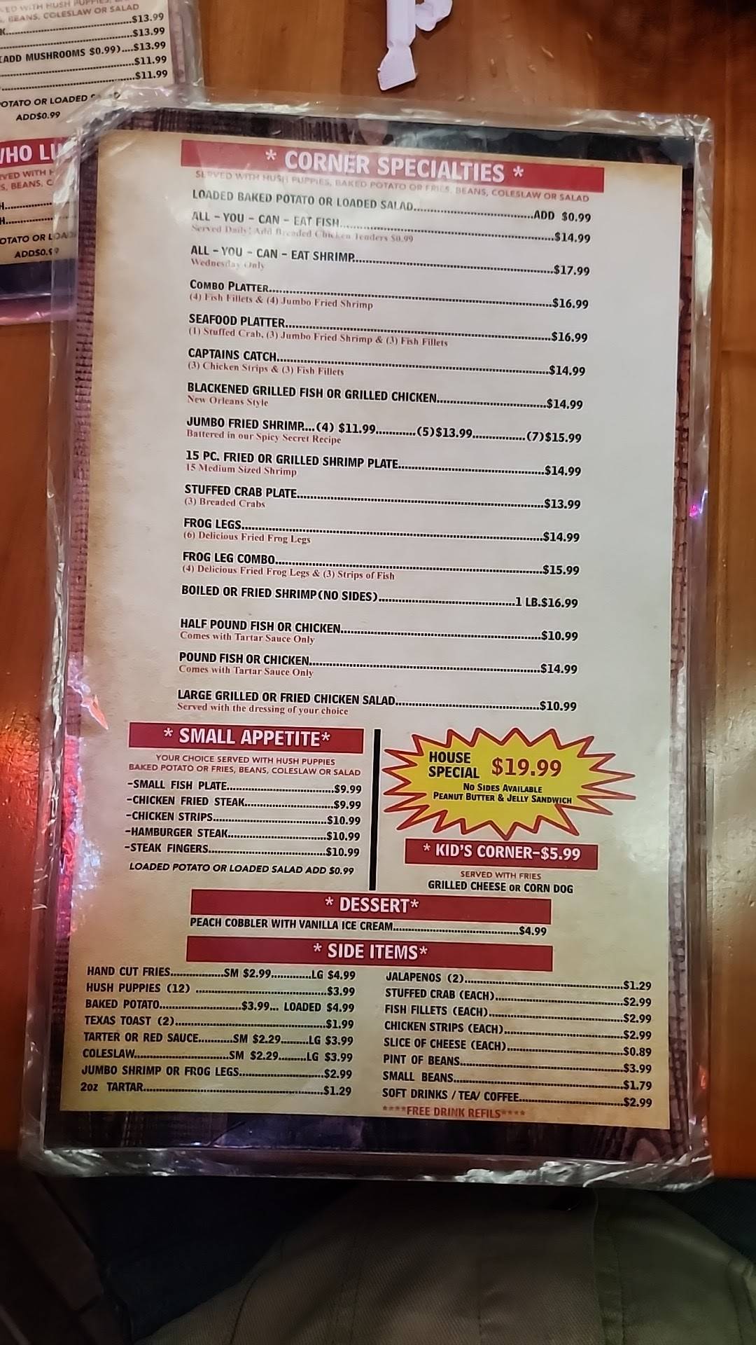 Menu at Catfish Corner restaurant, San Angelo