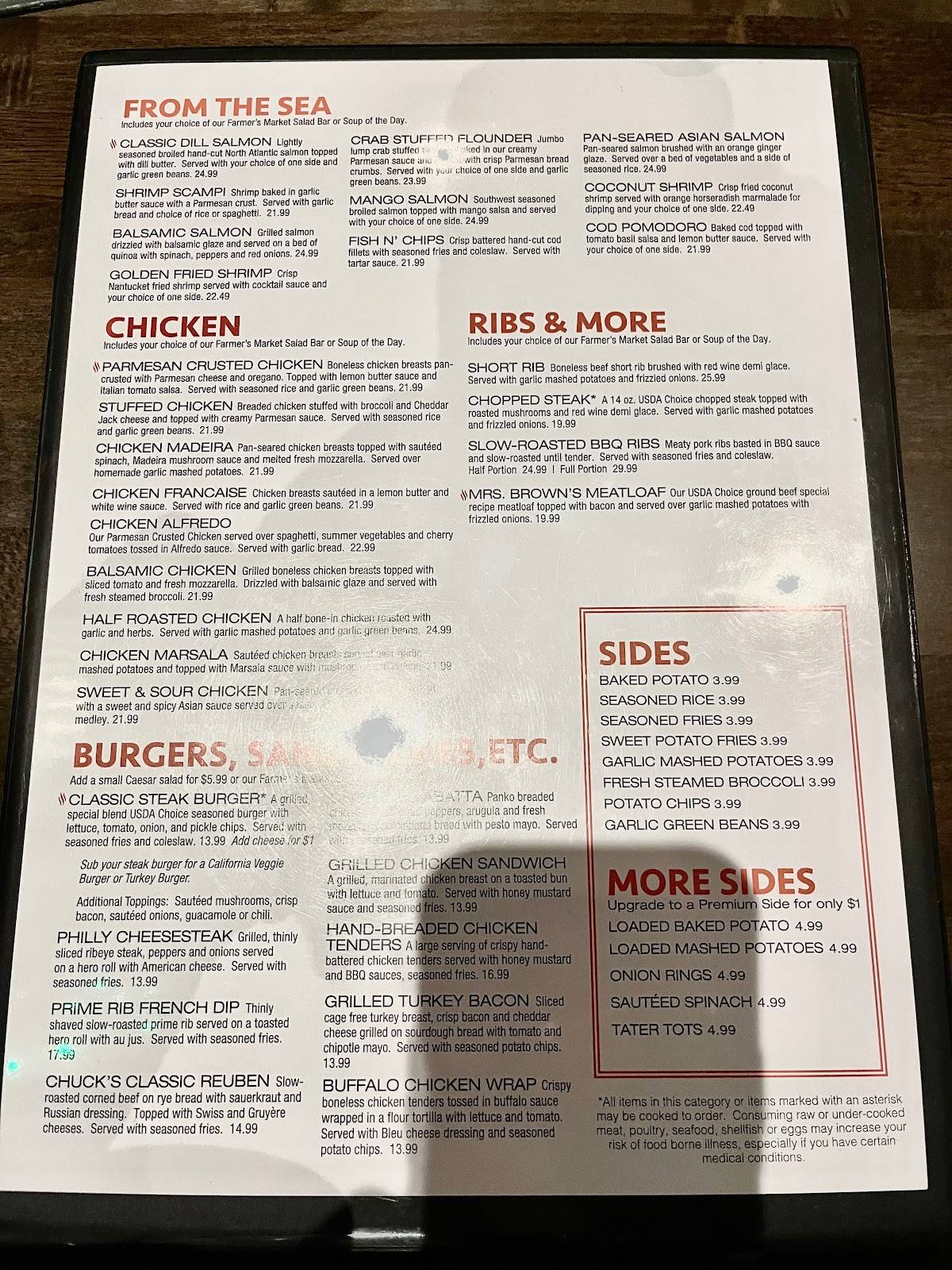 Menu at Charlie Brown's Fresh Grill steakhouse, Scotch Plains