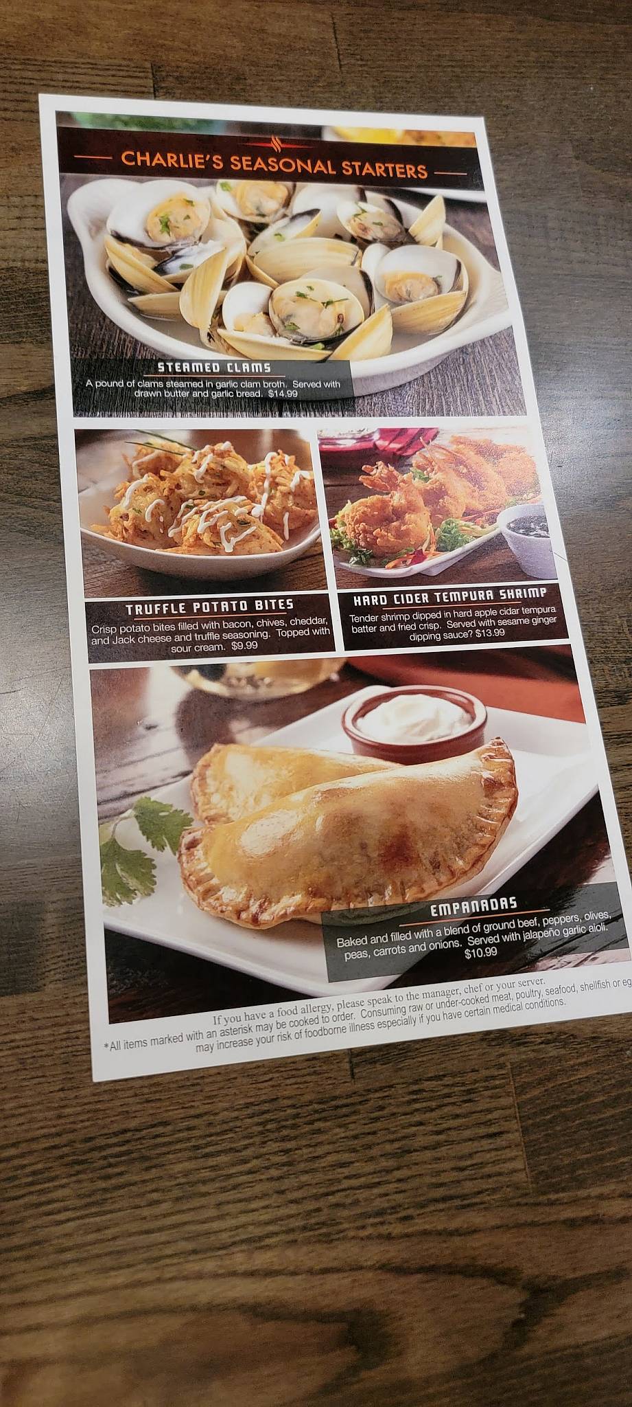 Menu at Charlie Brown's Fresh Grill steakhouse, Scotch Plains
