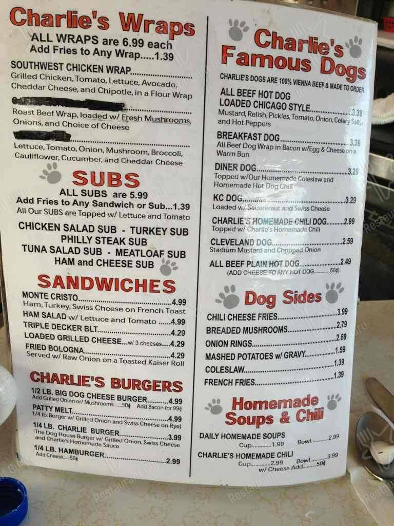 Menu at Charlie’s Dog House Diner restaurant, Cleveland, Brookpark Rd
