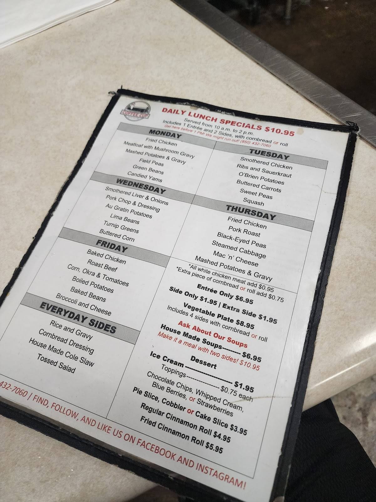 Menu at Coffee Cup Restaurant, Pensacola