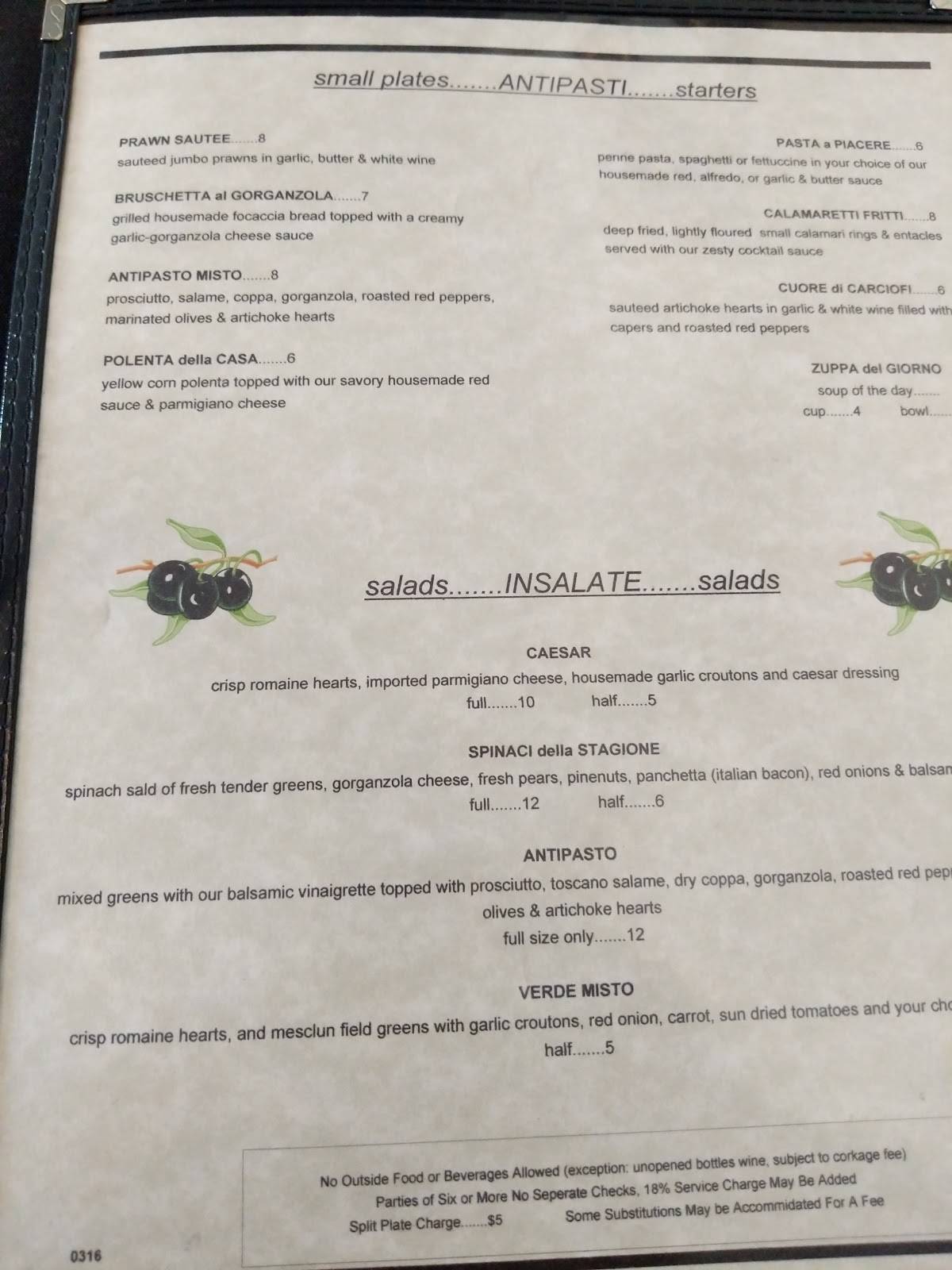 Menu at Crusco's restaurant, Angels Camp
