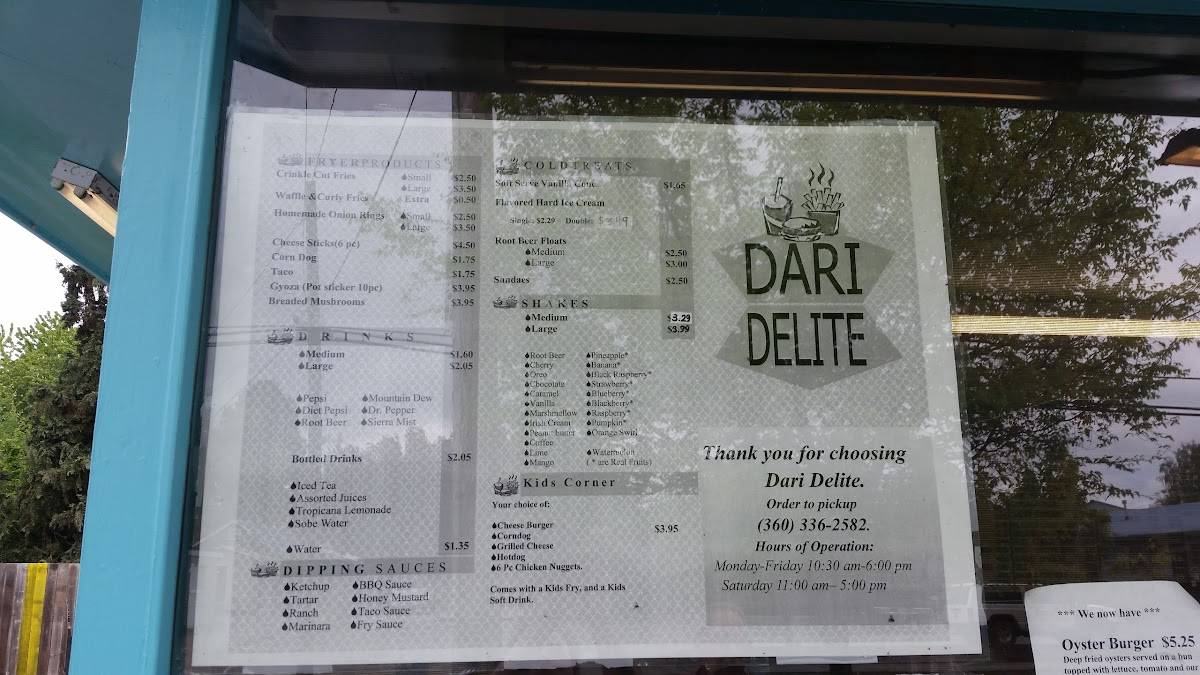 Menu at Dari Delite restaurant, Mount Vernon