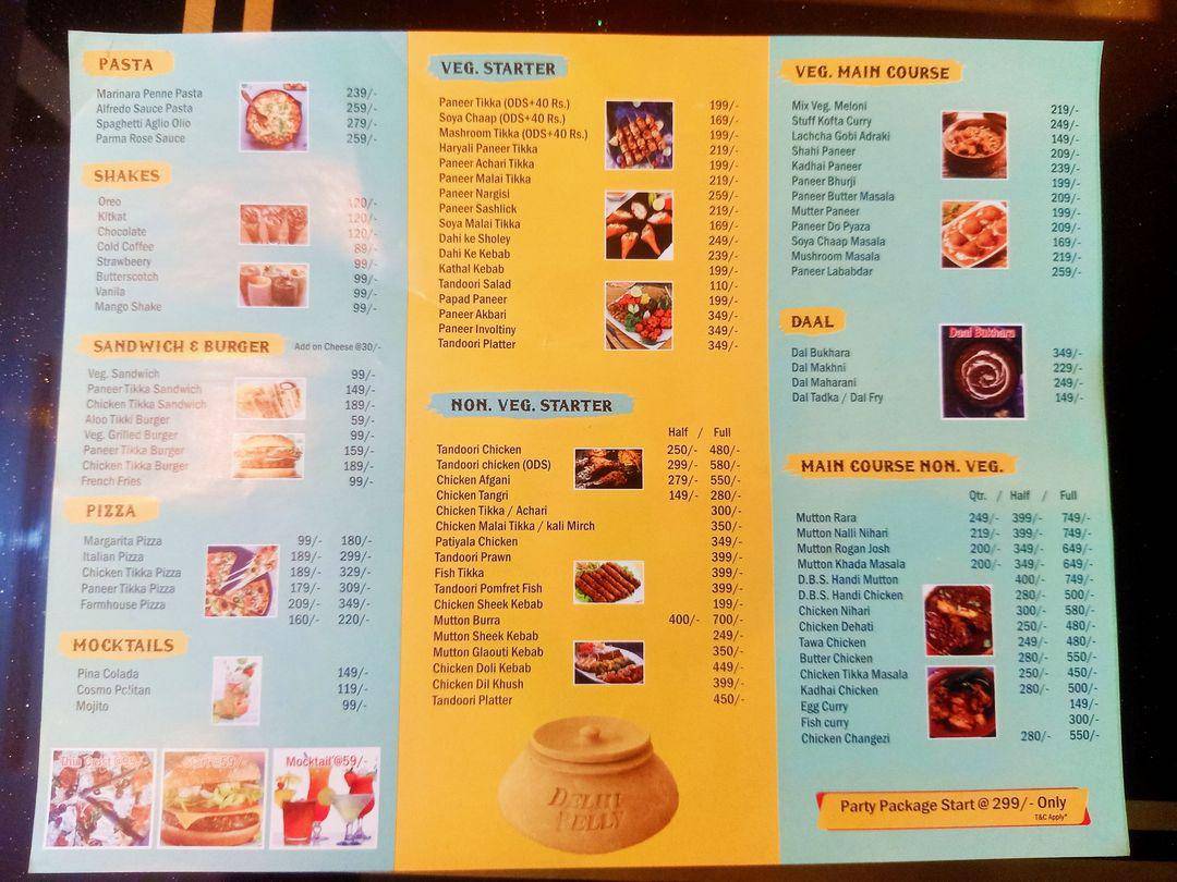 Menu at Delhi Belly Special Best Veg Restaurant Family Restaurant