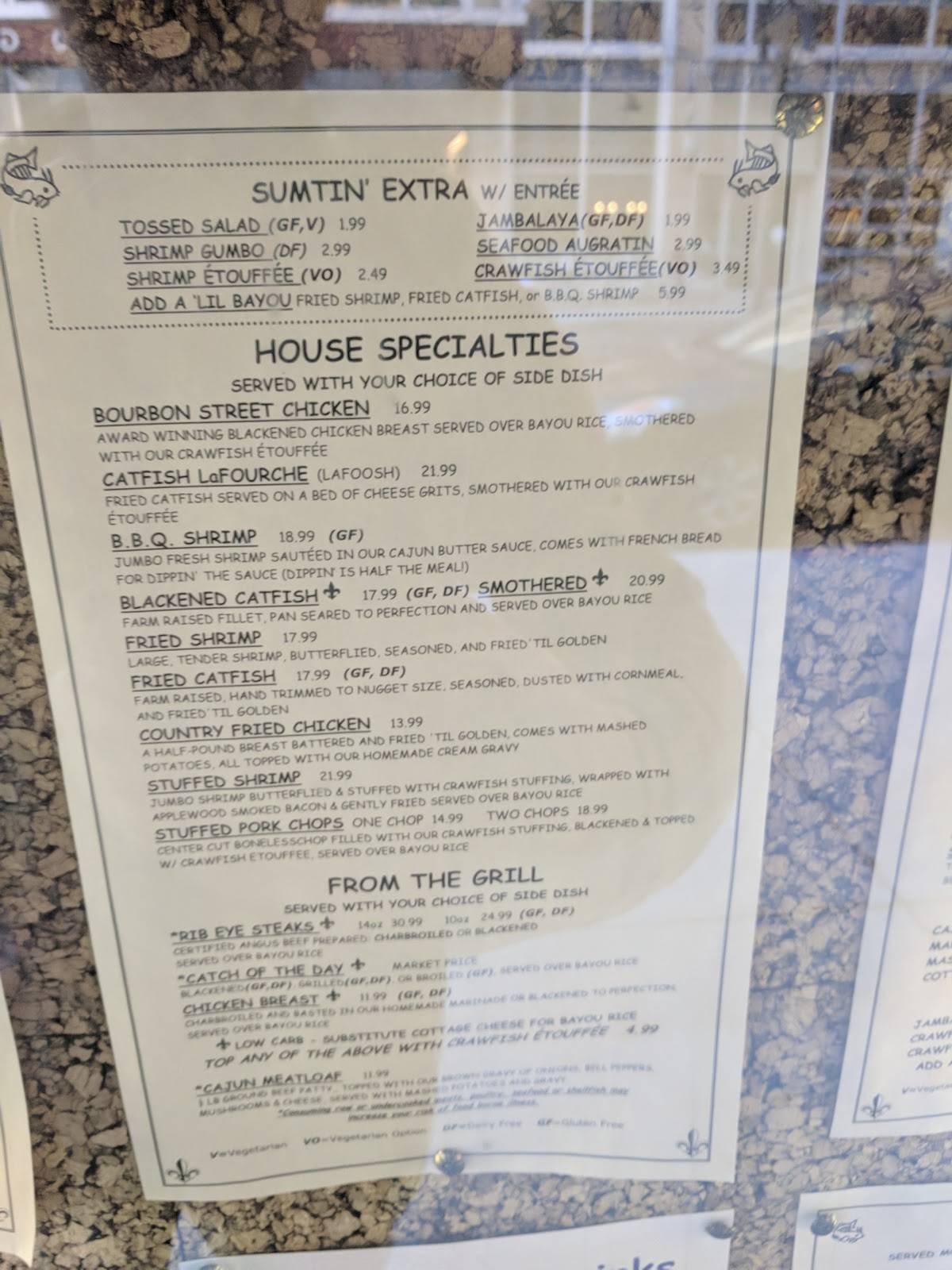 Menu at Bayou Bob's pub & bar, Denver