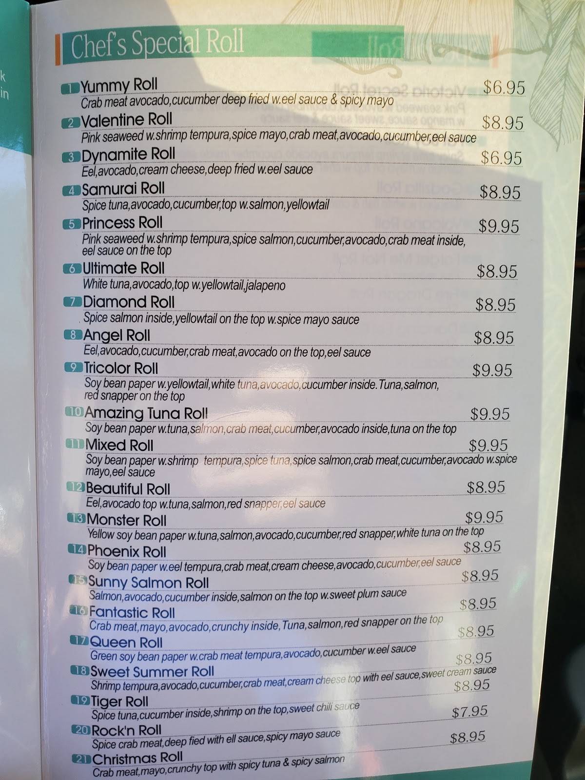 Menu at Wasabi restaurant, Douglasville