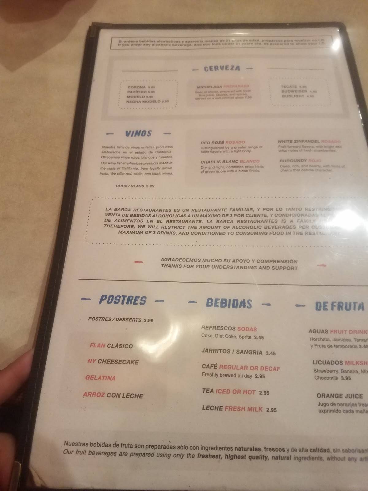 Menu at La Barca Restaurantes, El Monte