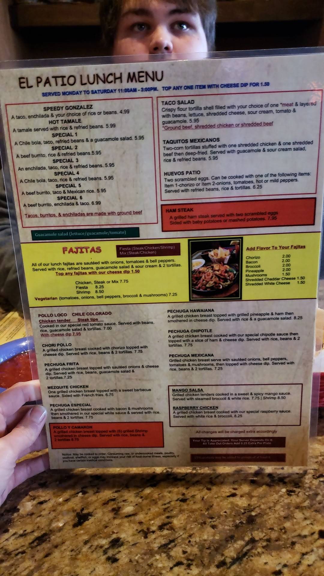 Menu at El Patio restaurant, Dyersburg, US Highway 51 Bypass North