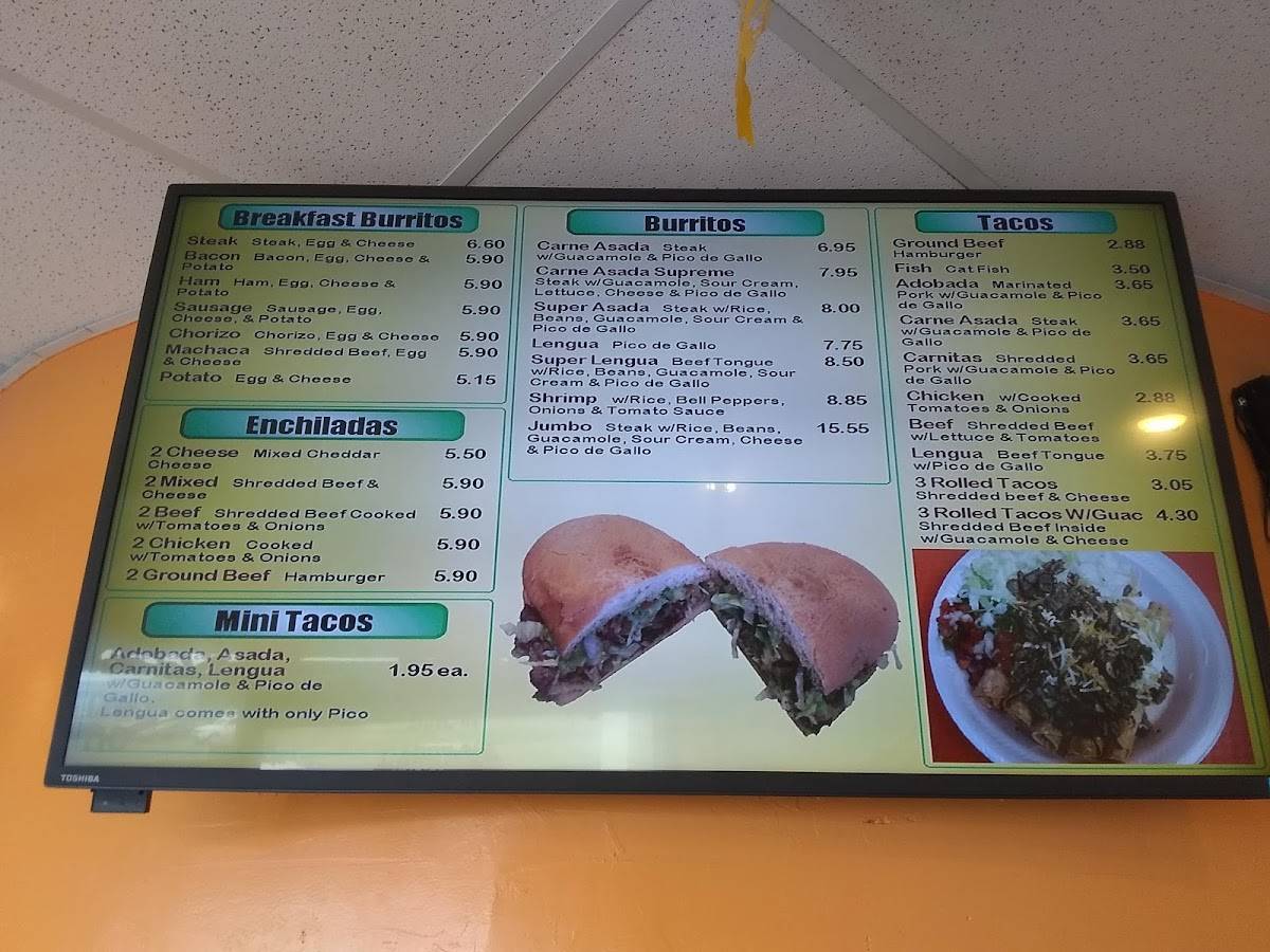 Menu at El Super Taco restaurant, Pueblo West