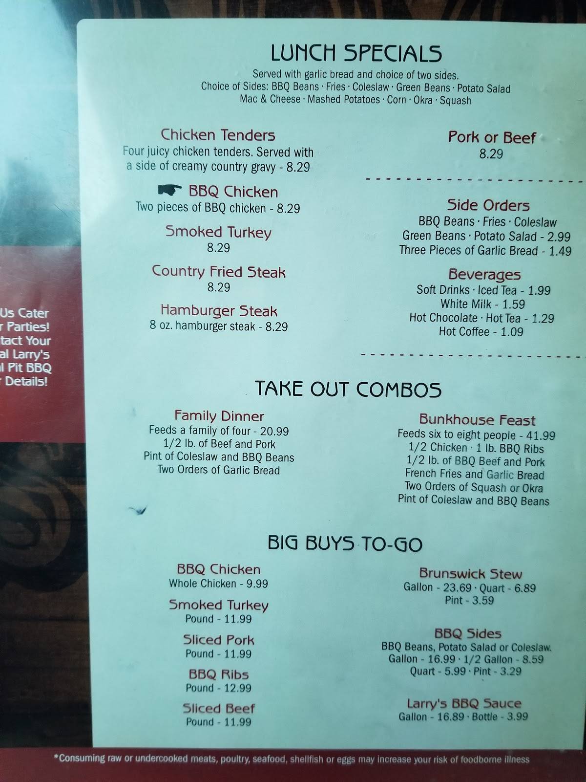 Menu at Larry's Real Pit Bar-B-Q, Enterprise
