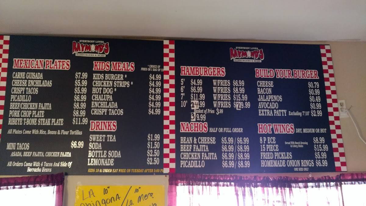 Menu at Everybody Loves Raymond's Tacos restaurant, San Antonio