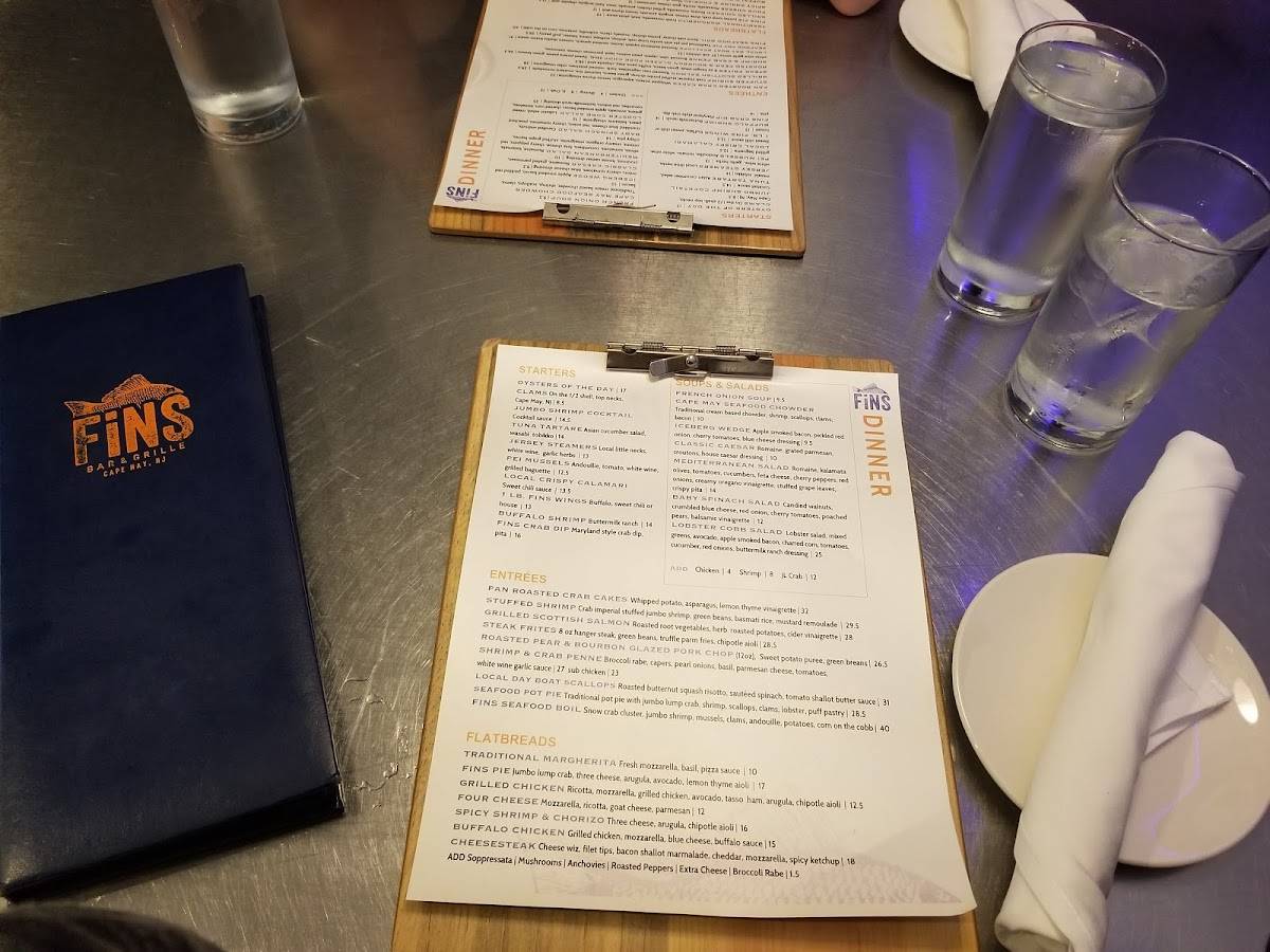 Menu at Fins Bar & Grille, Cape May, 142 Decatur St