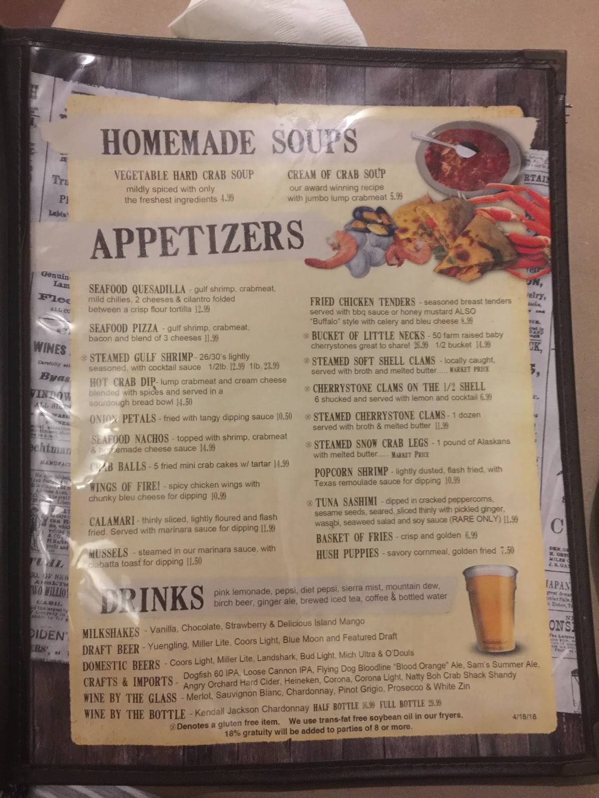 Menu at Fisherman's Crab Deck restaurant, Grasonville