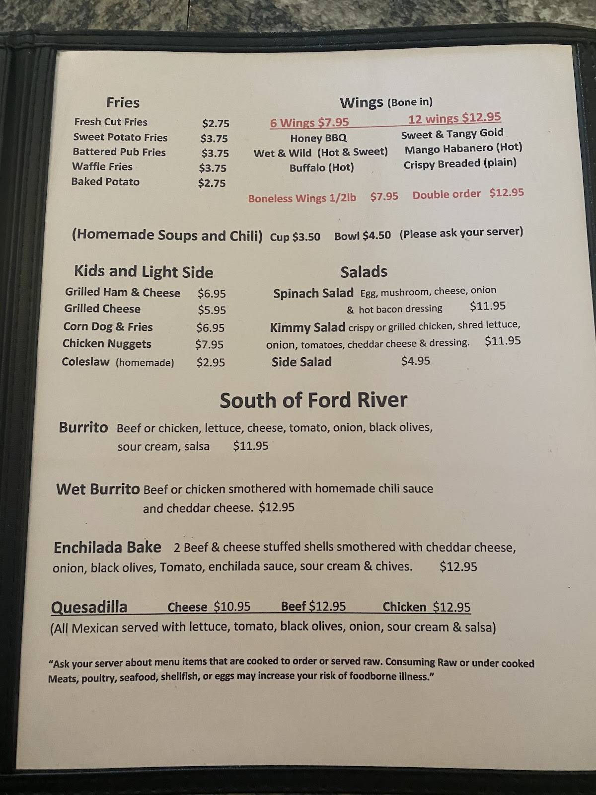 Menu at Ford River Pub & Grill, Escanaba