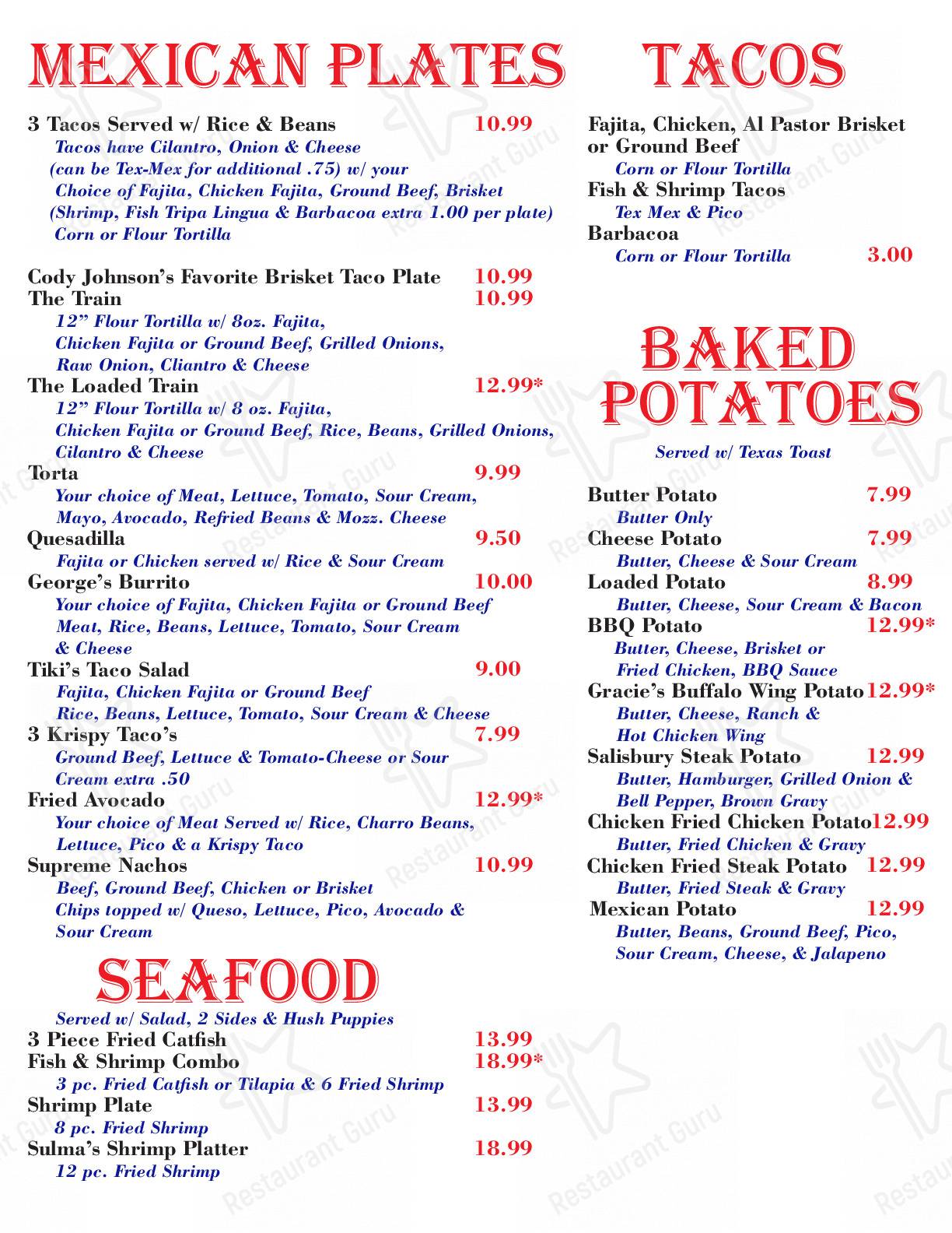 Menu at Frank's Taco Station restaurant, Riverside